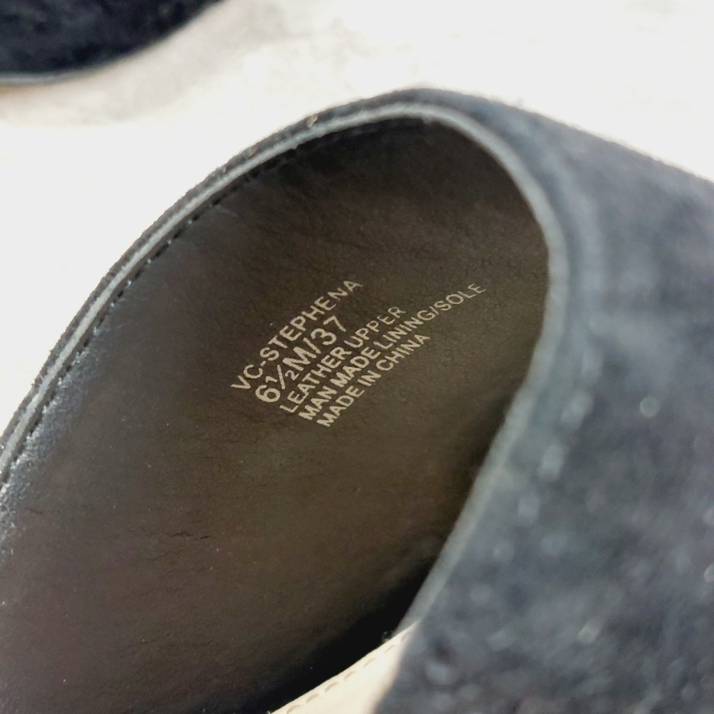 New Vince Camuto Stephena Black Suede Wedge Slip On Sandals W899 - Picture 12 of 13